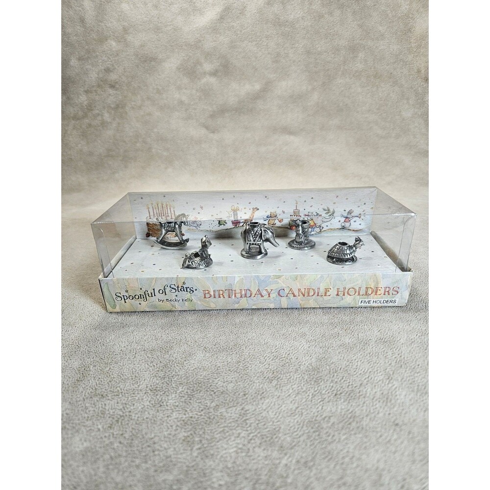 Vintage Spoonful Of Stars By Becky Kelly Pewter Animal Candle Holders 5 Pc Baby